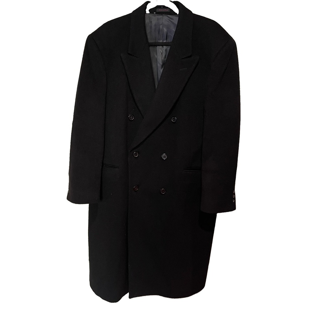 Nino Cerruti Men Rue Royale Coat Cashmere Wool 44R Black Double Breasted Long